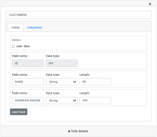 Customizable data model