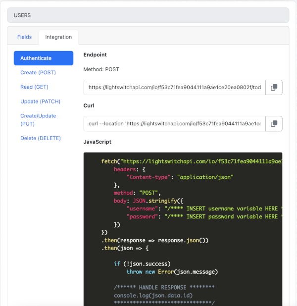 Authenticate users section