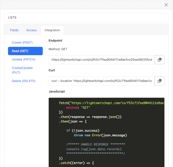 Lists model, read code