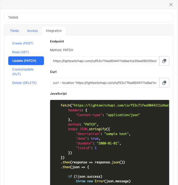 Tasks model, update code